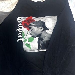 Black Graphic Long Sleeve Shirt Tupac with Red Rose